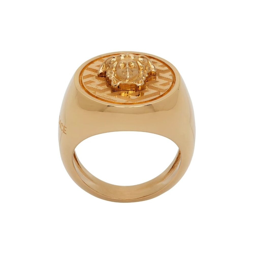Mens VERSACE Gold 'La Greca' Medusa Ring Size: 23 / 12 US NIB